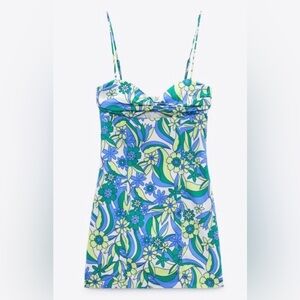 blue and green floral zara dress